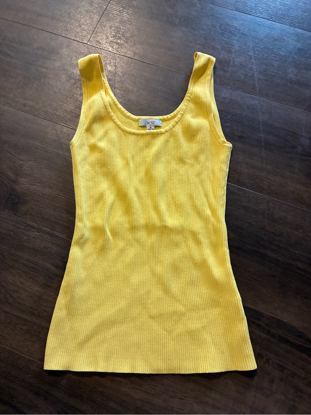 Vintage Y2K Cache Butter Yellow Ribbed Knit Tank Top Medium